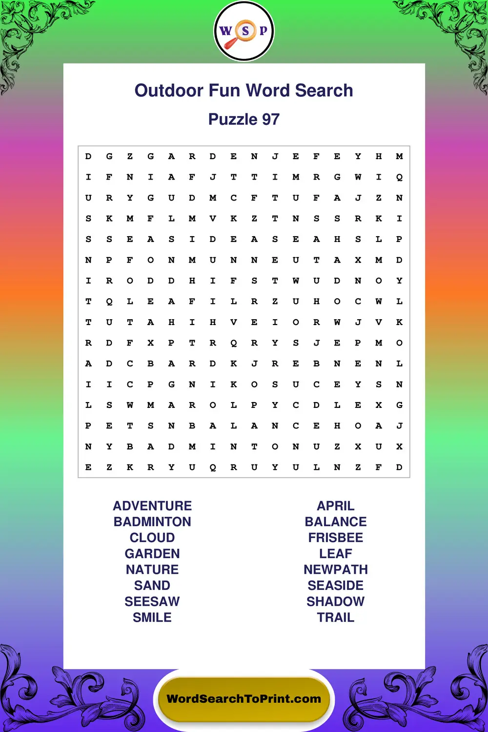 Outdoor Fun Word Search Puzzle 97