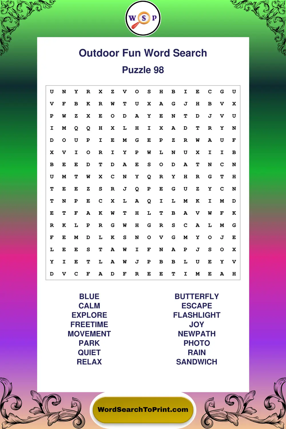Outdoor Fun Word Search Puzzle 98