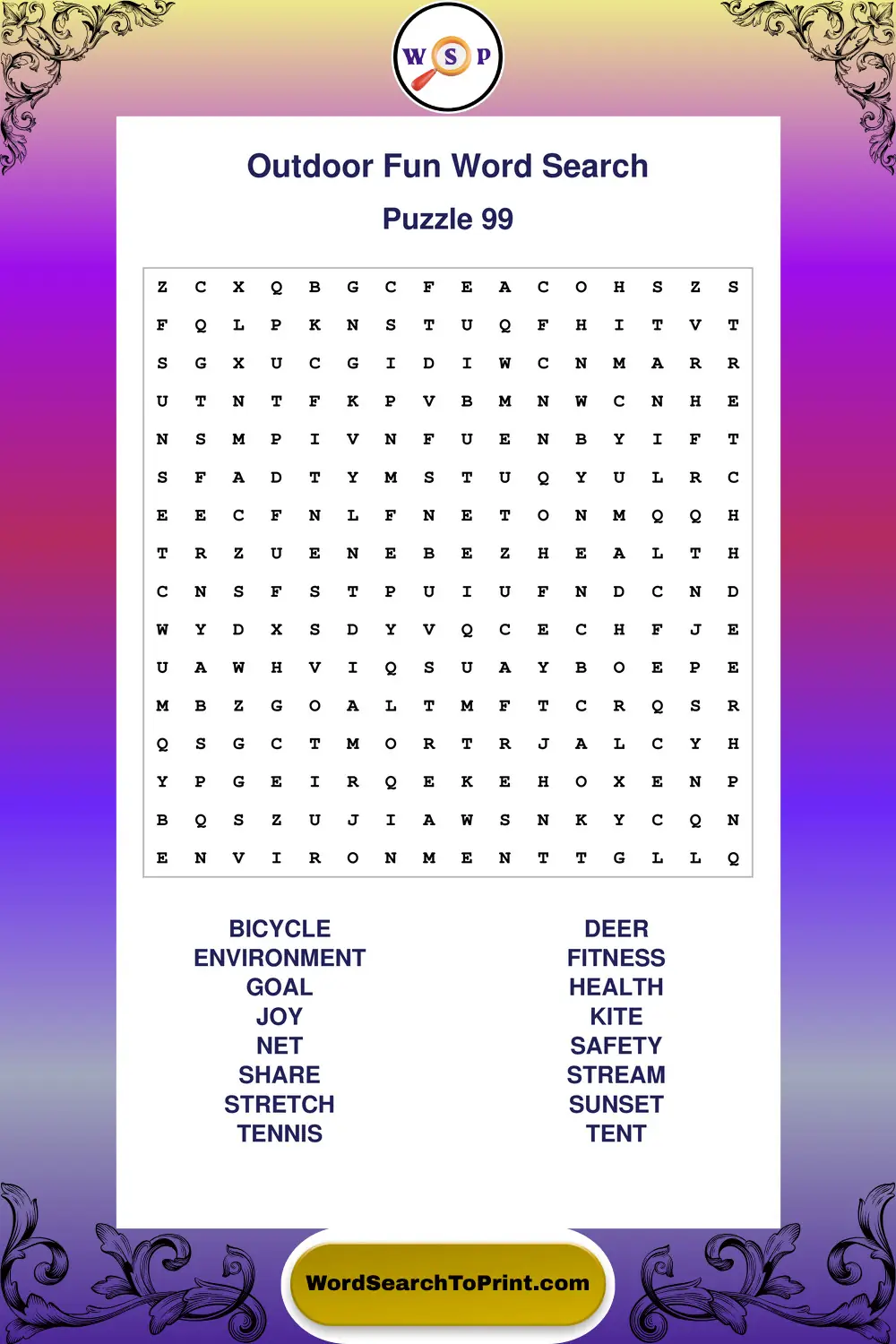 Outdoor Fun Word Search Puzzle 99