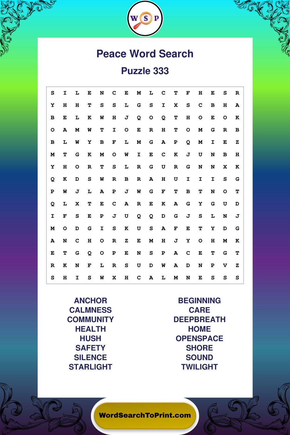 Peace Word Search Puzzle 333