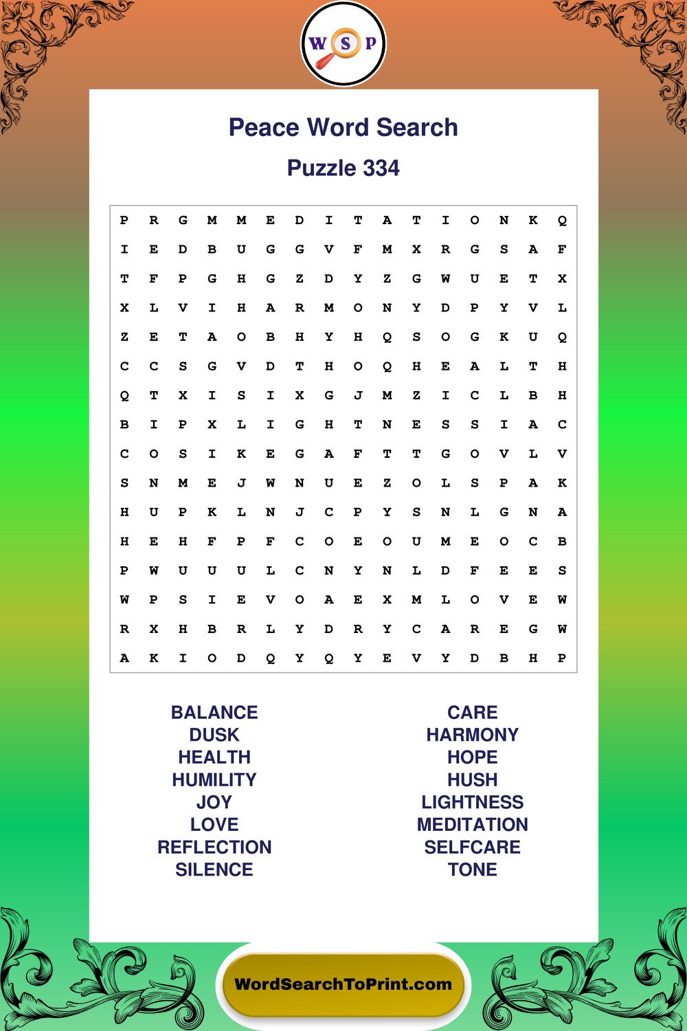 Peace Word Search Puzzle 334