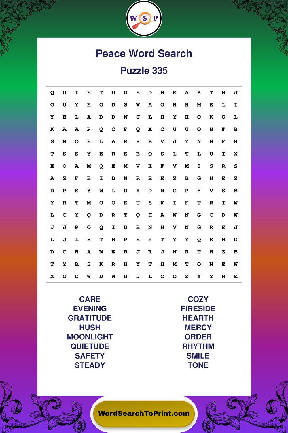 Peace Word Search Puzzle 335