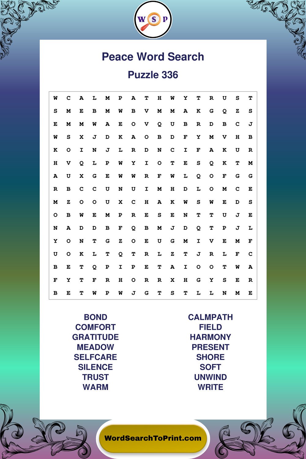 Peace Word Search Puzzle 336