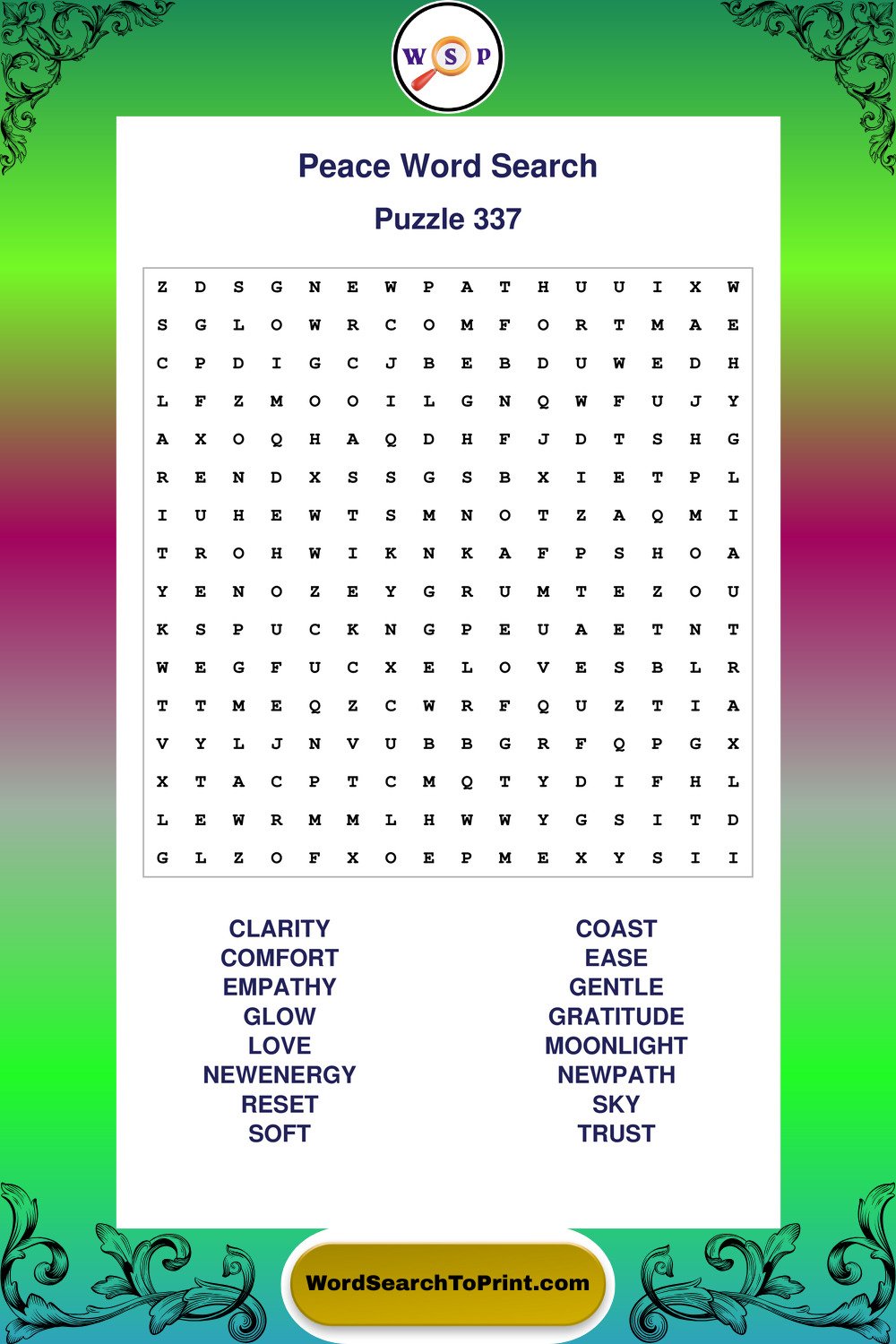 Peace Word Search Puzzle 337