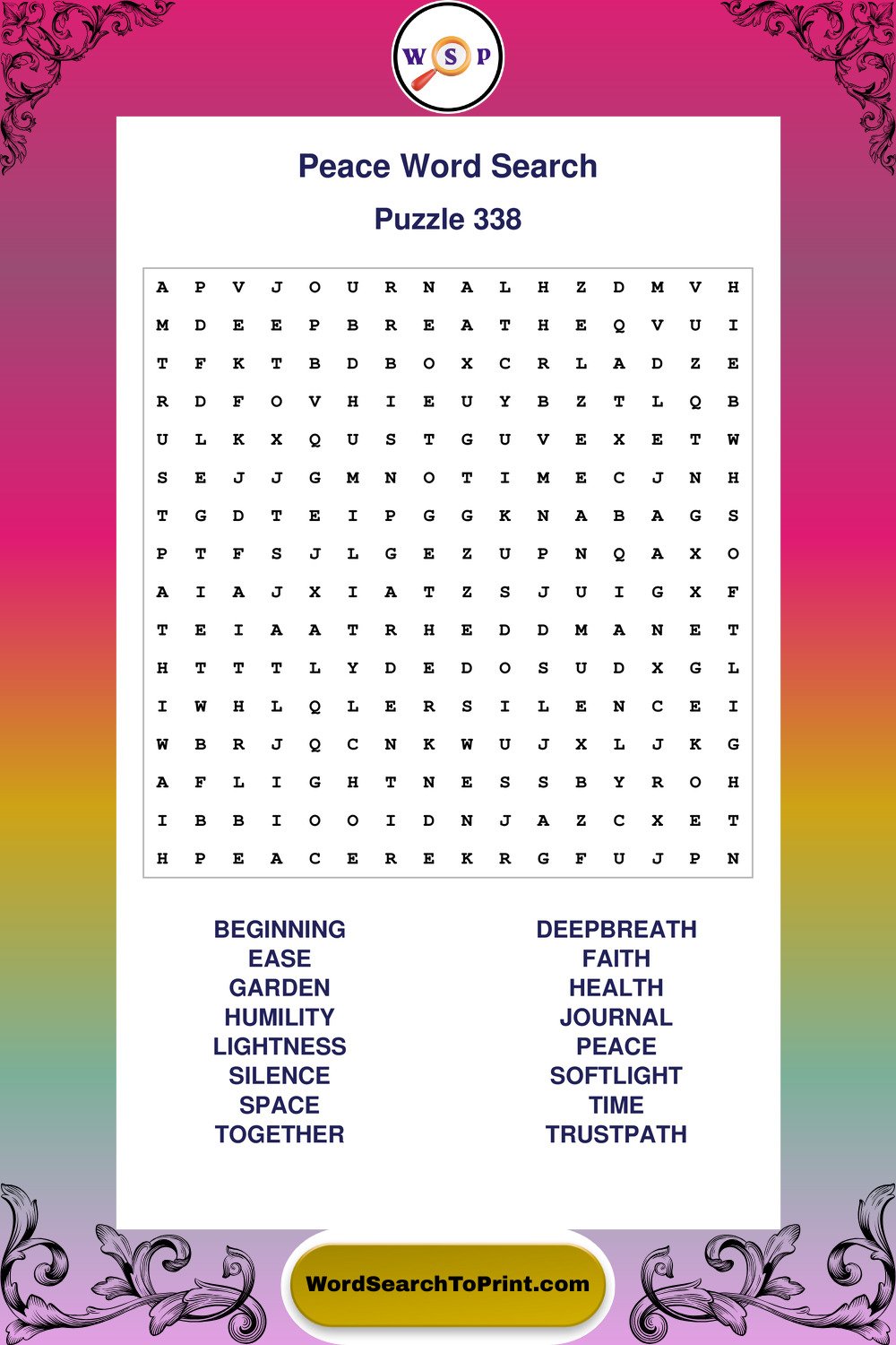 Peace Word Search Puzzle 338