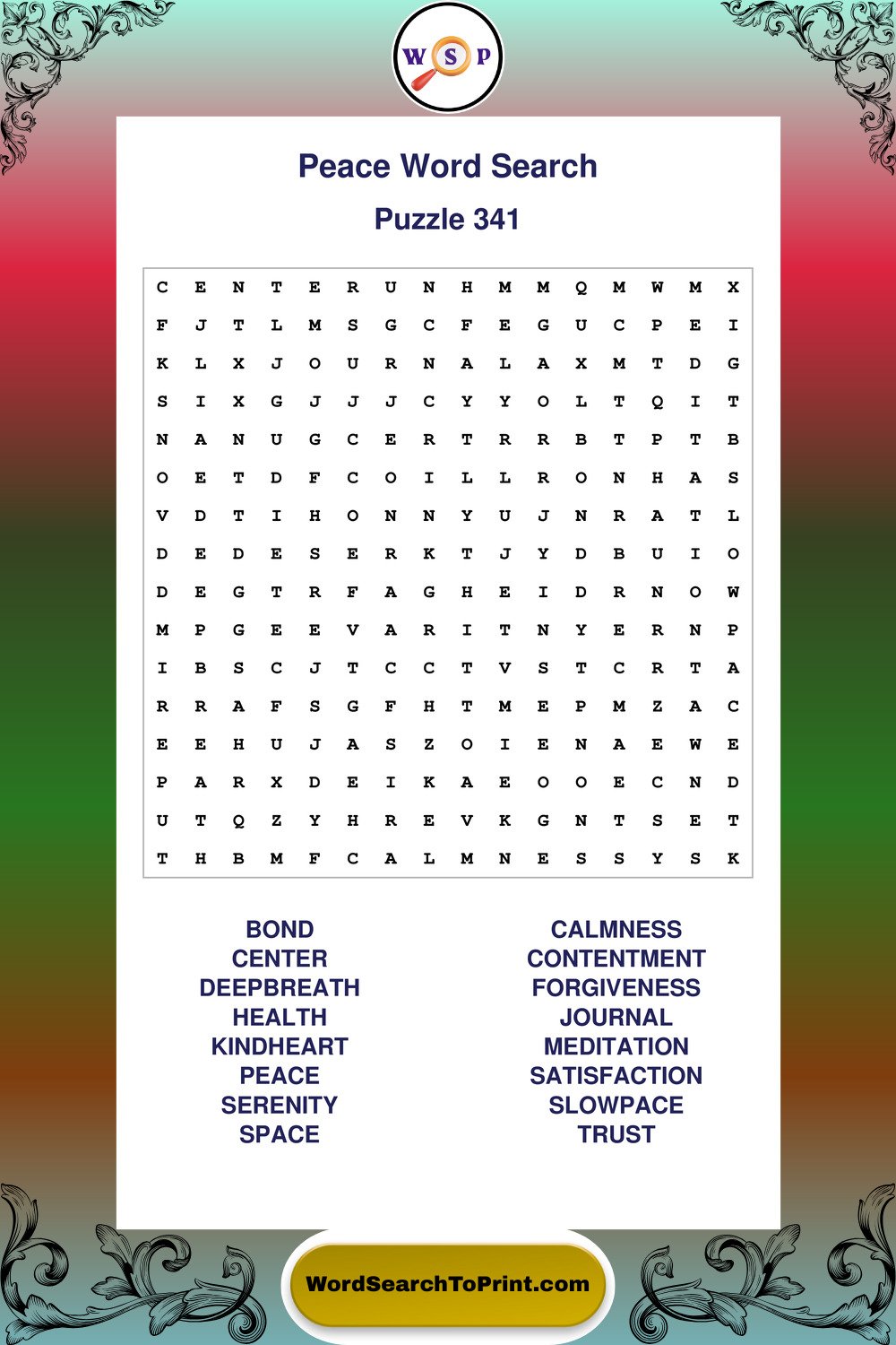 Peace Word Search Puzzle 341