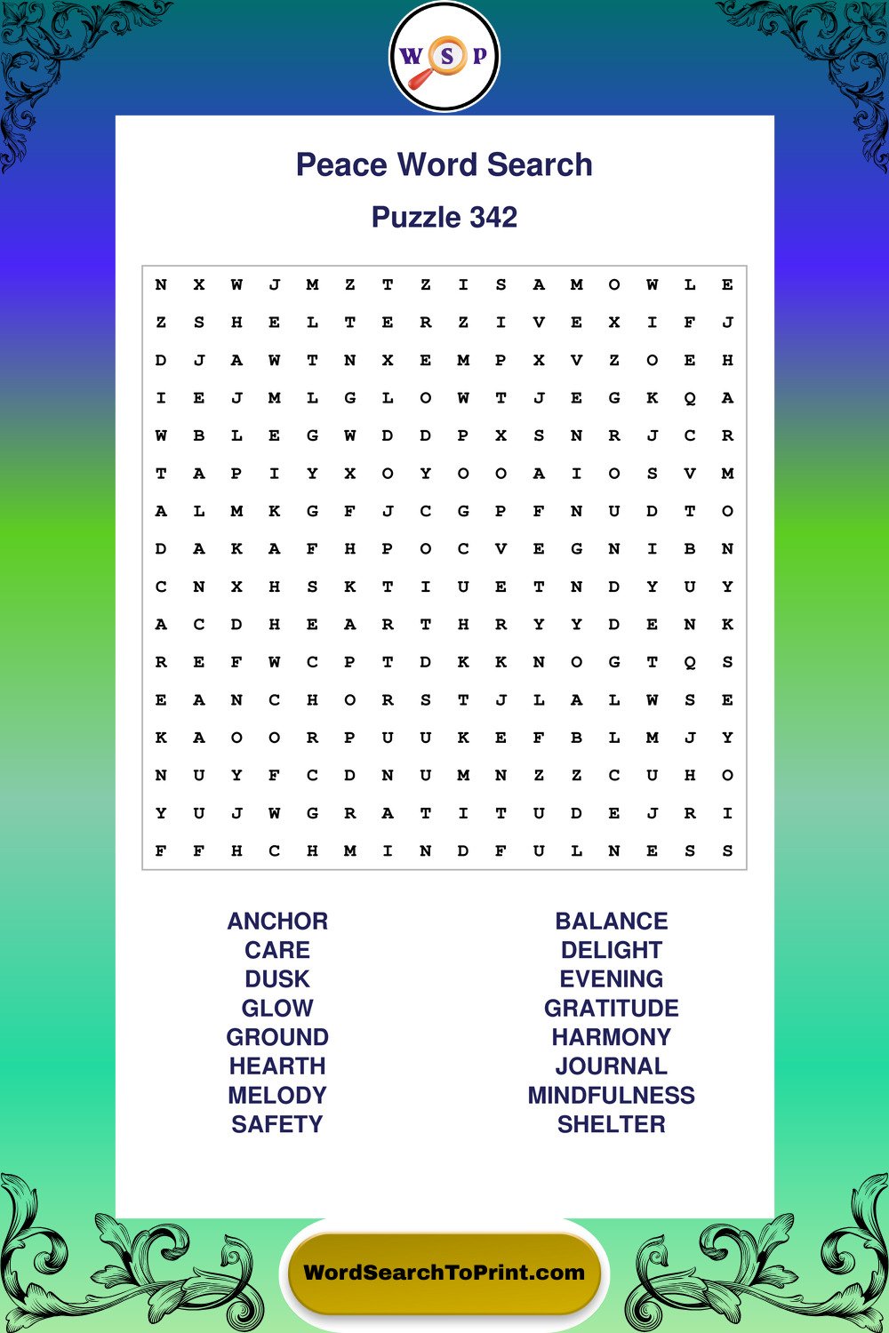 Peace Word Search Puzzle 342