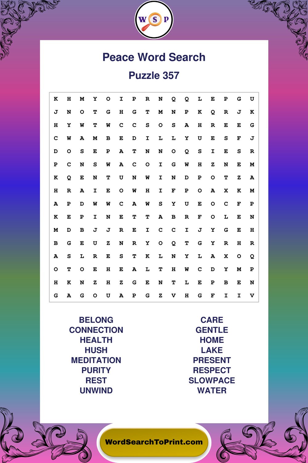 Peace Word Search Puzzle 357