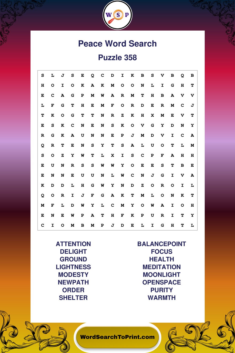 Peace Word Search Puzzle 358