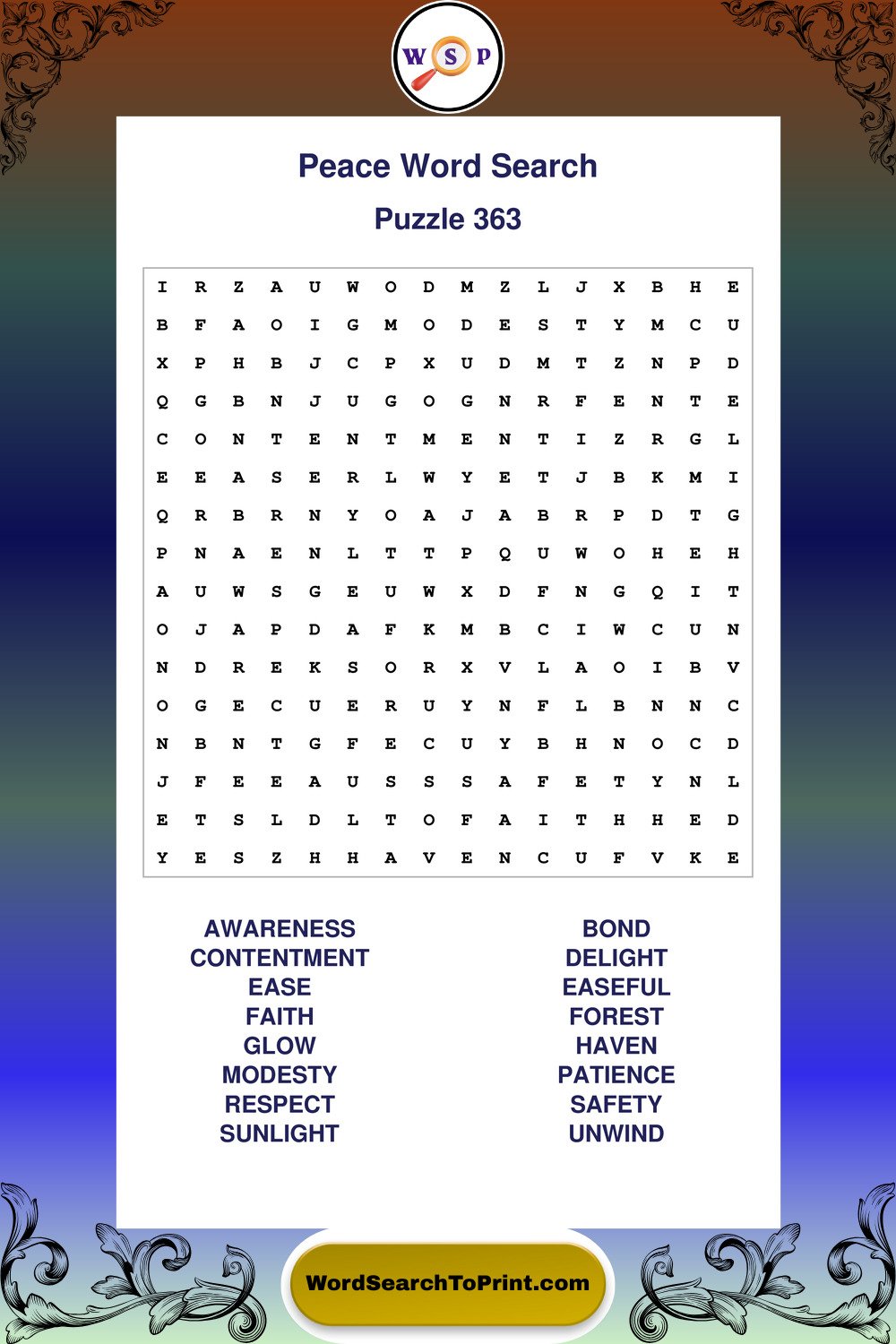 Peace Word Search Puzzle 363