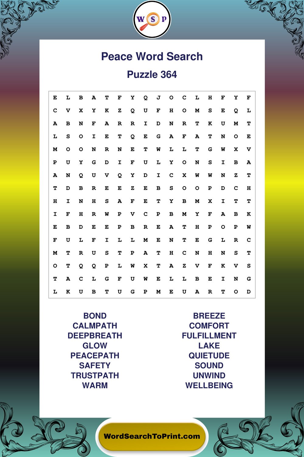 Peace Word Search Puzzle 364