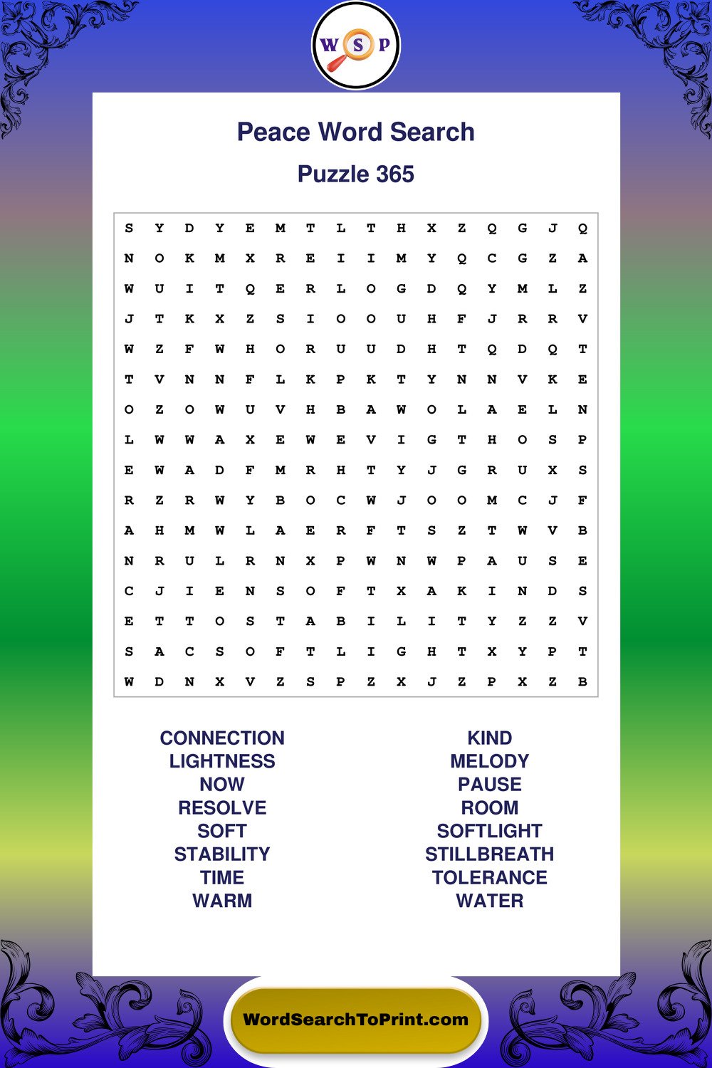 Peace Word Search Puzzle 365