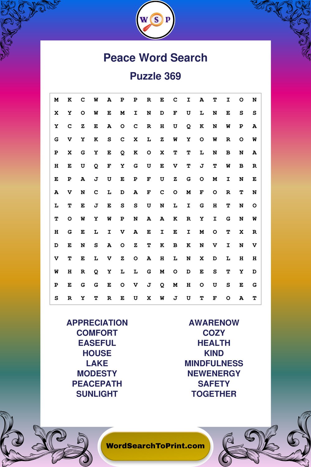 Peace Word Search Puzzle 369