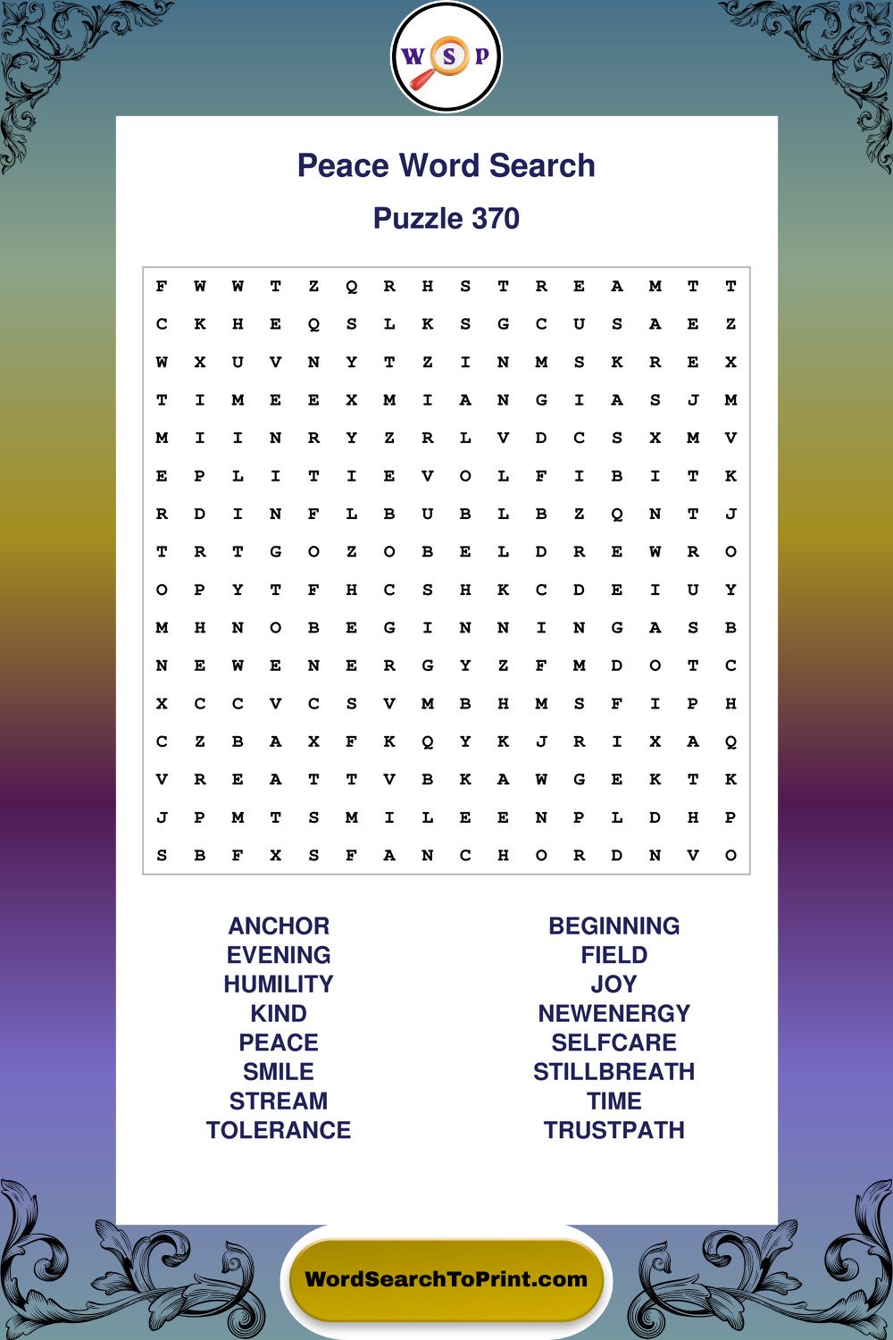 Peace Word Search Puzzle 370