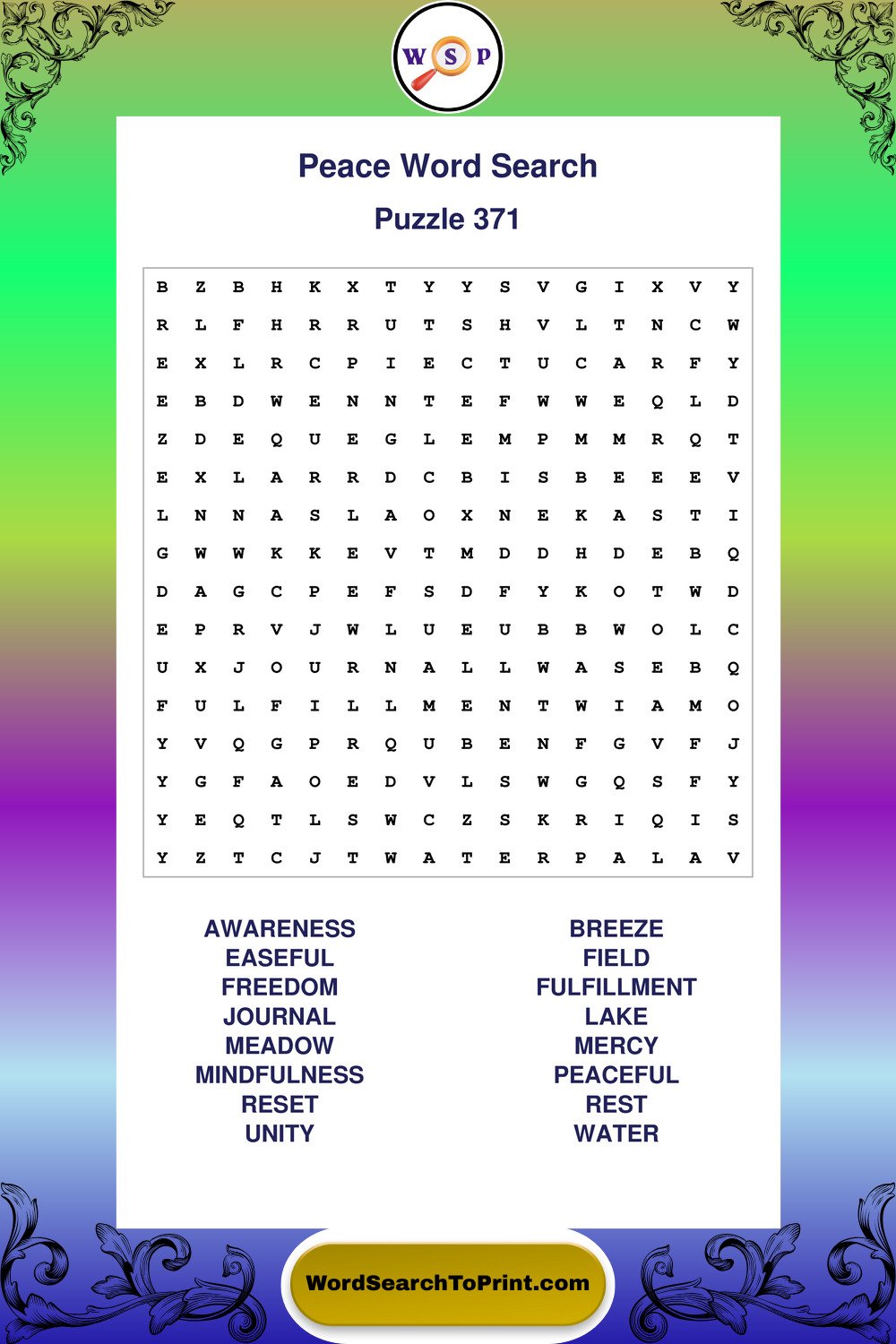 Peace Word Search Puzzle 371