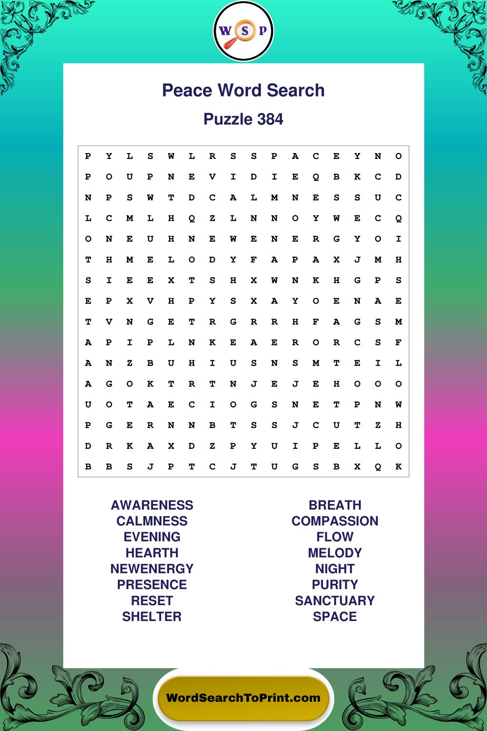 Peace Word Search Puzzle 384