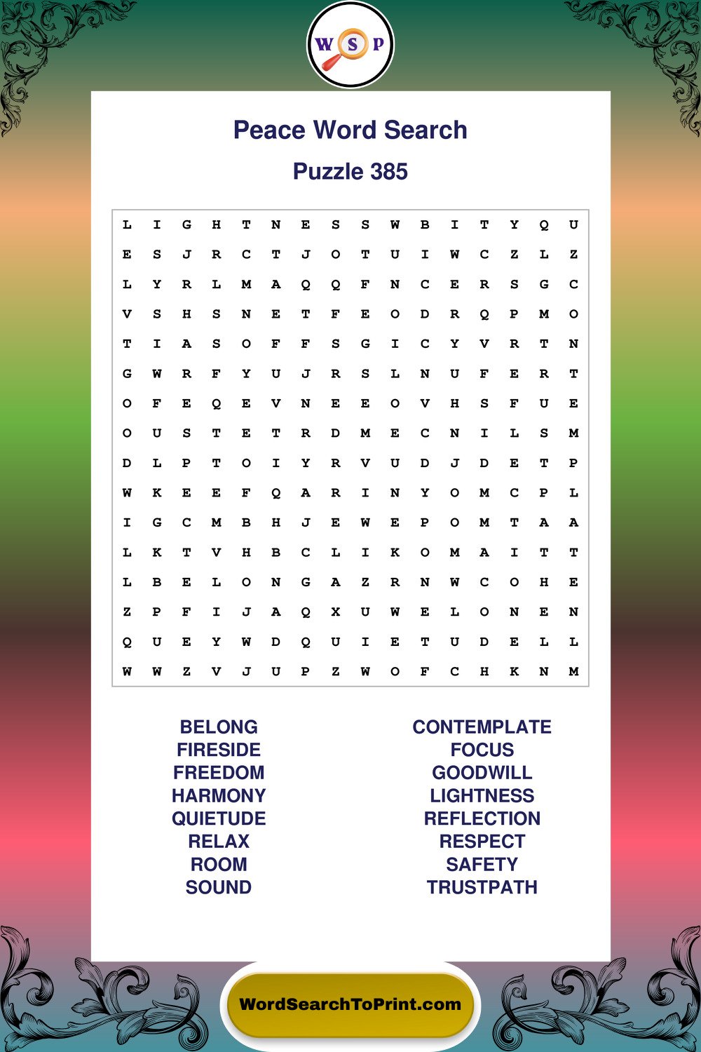 Peace Word Search Puzzle 385