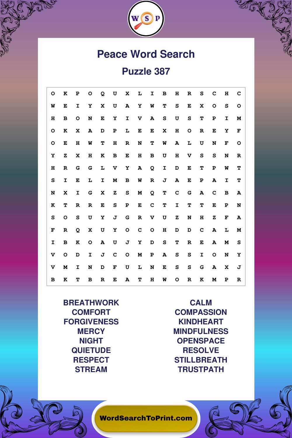 Peace Word Search Puzzle 387
