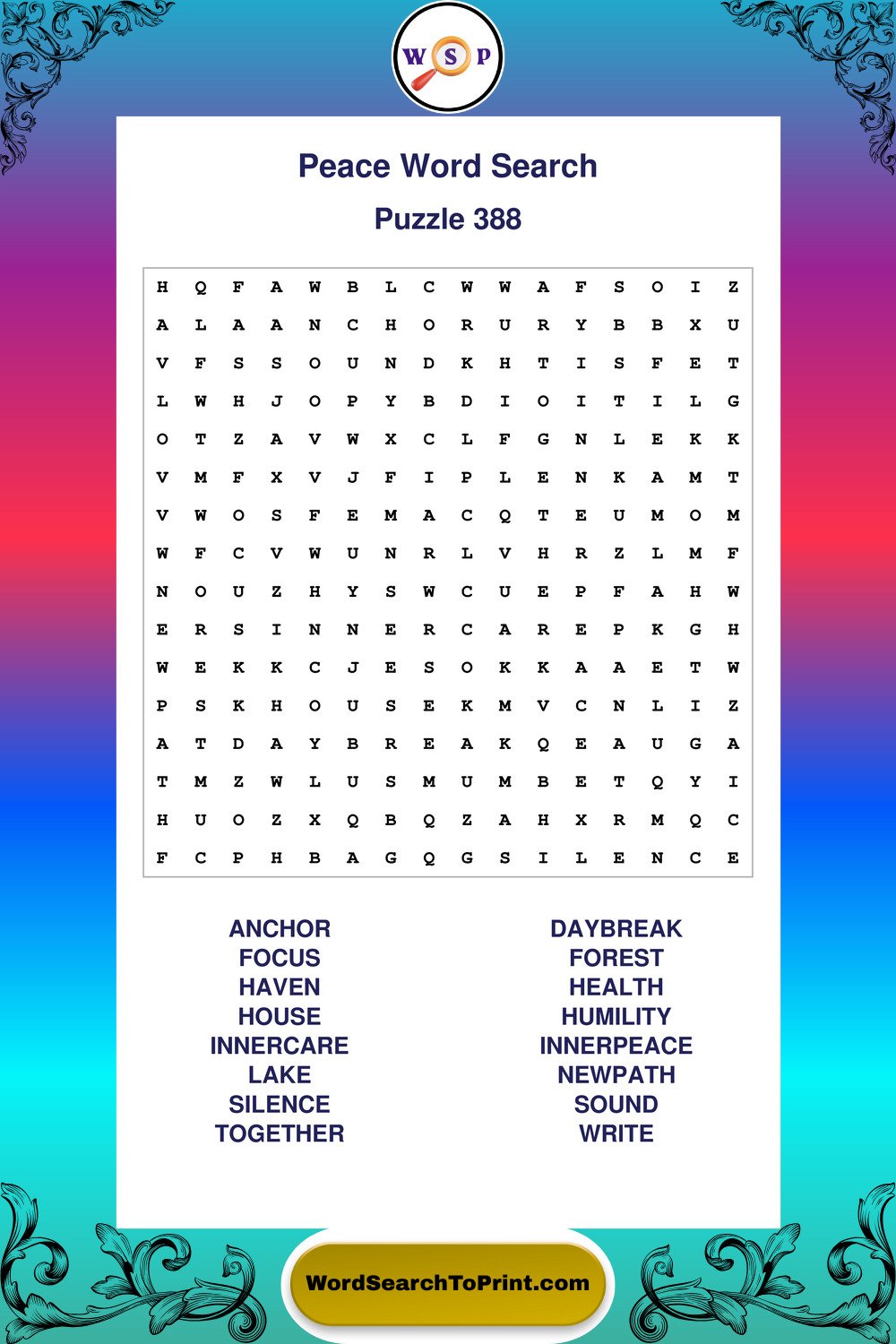 Peace Word Search Puzzle 388