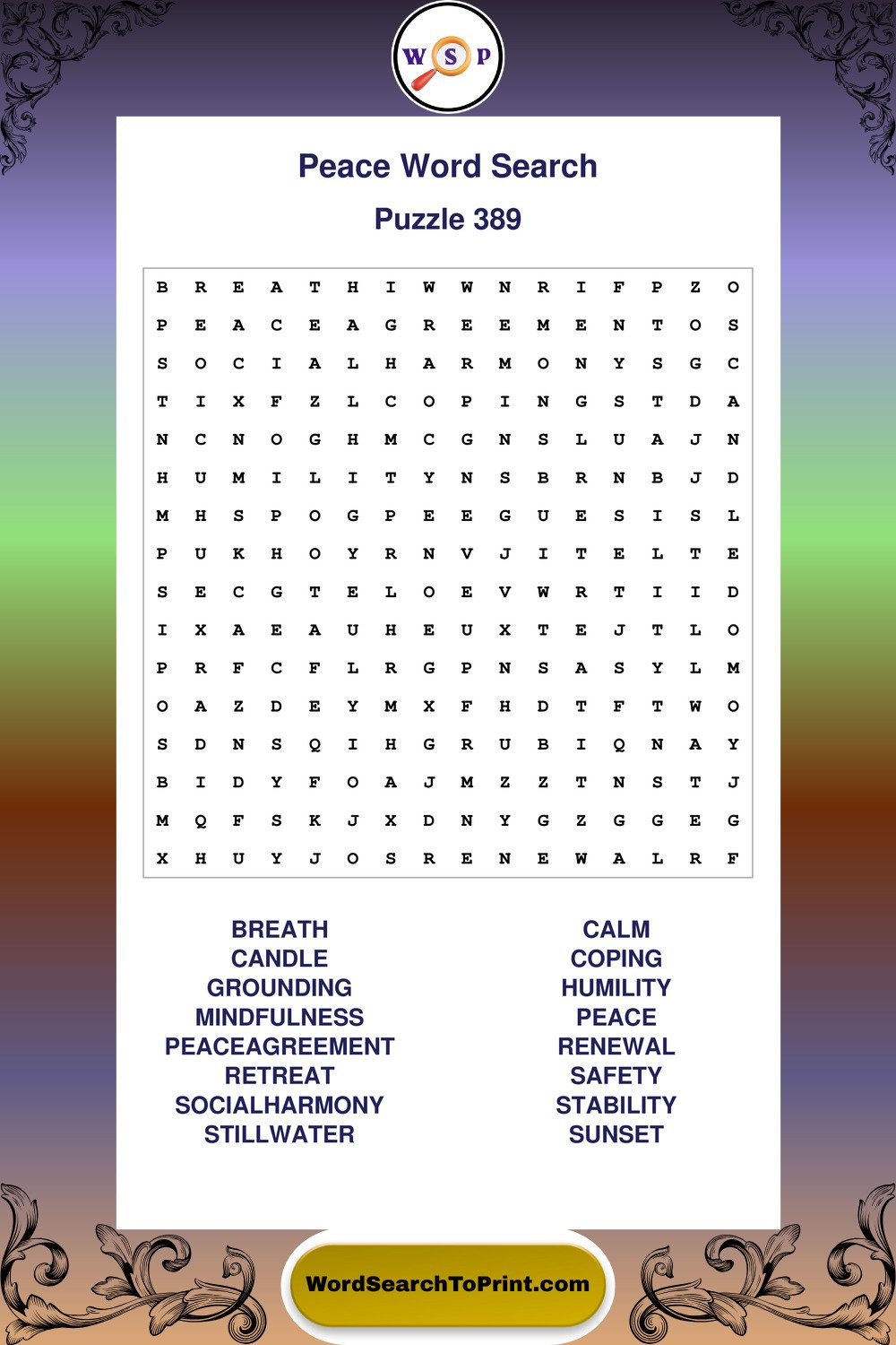 Peace Word Search Puzzle 389