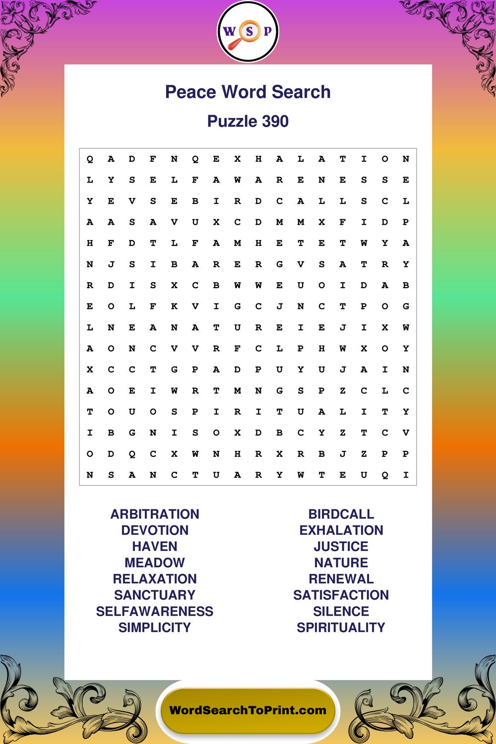 Peace Word Search Puzzle 390