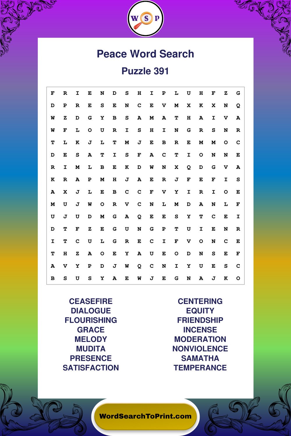 Peace Word Search Puzzle 391