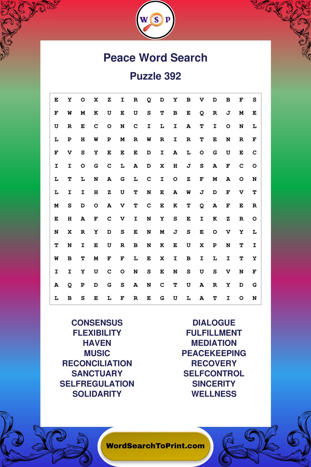 Peace Word Search Puzzle 392