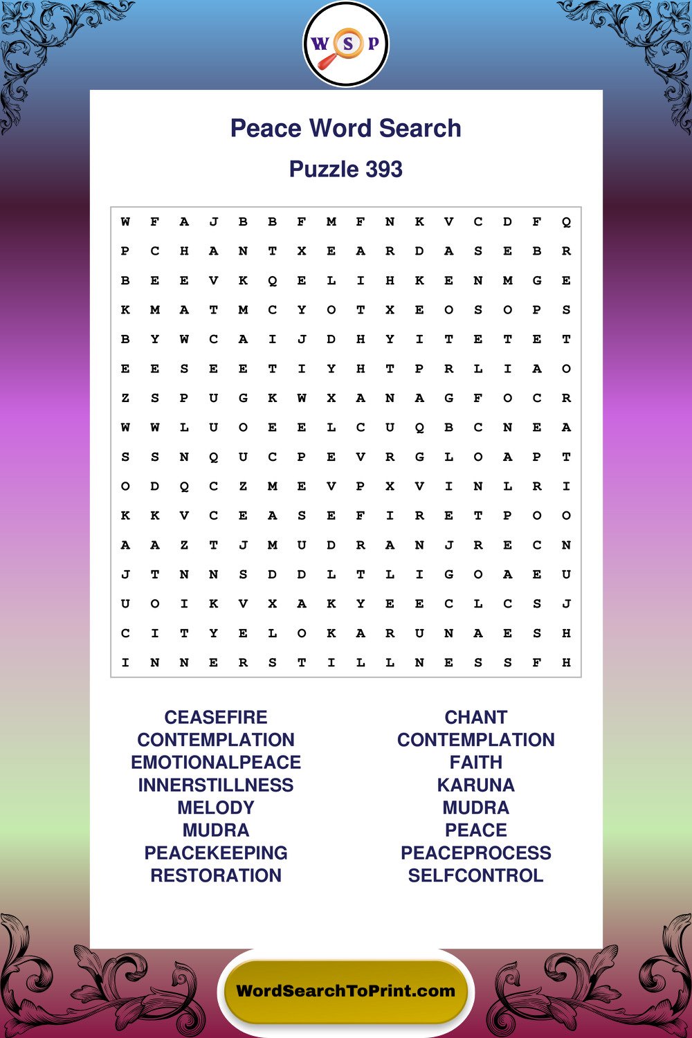 Peace Word Search Puzzle 393