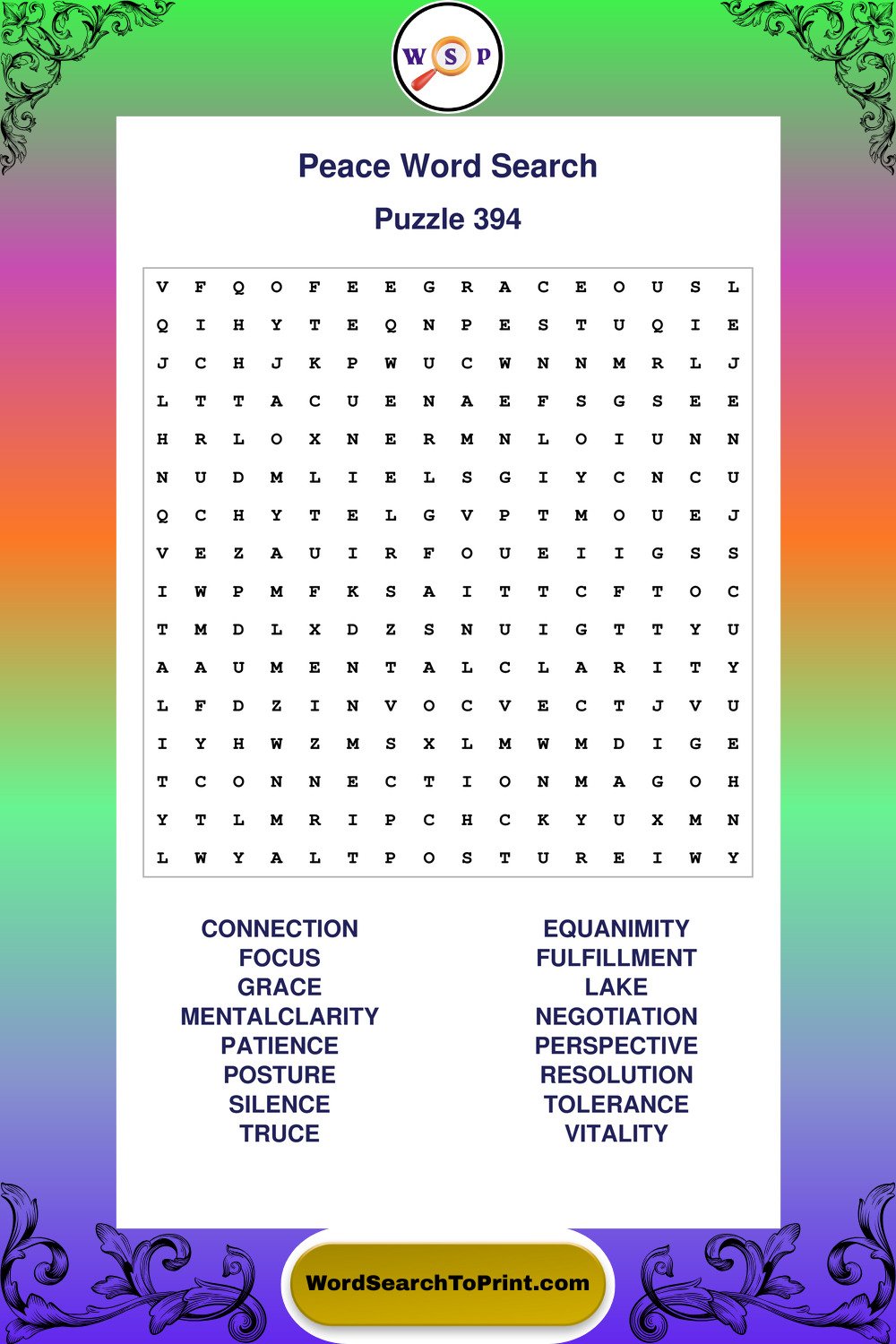 Peace Word Search Puzzle 394
