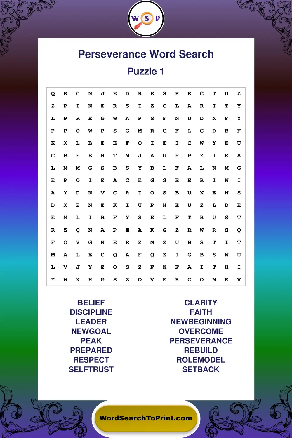Perseverance Word Search Puzzle 1