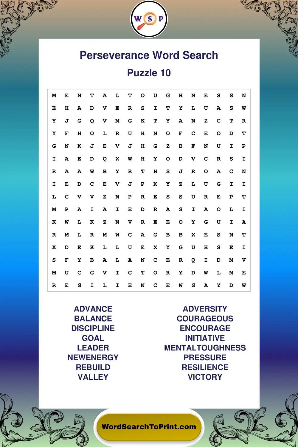 Perseverance Word Search Puzzle 10