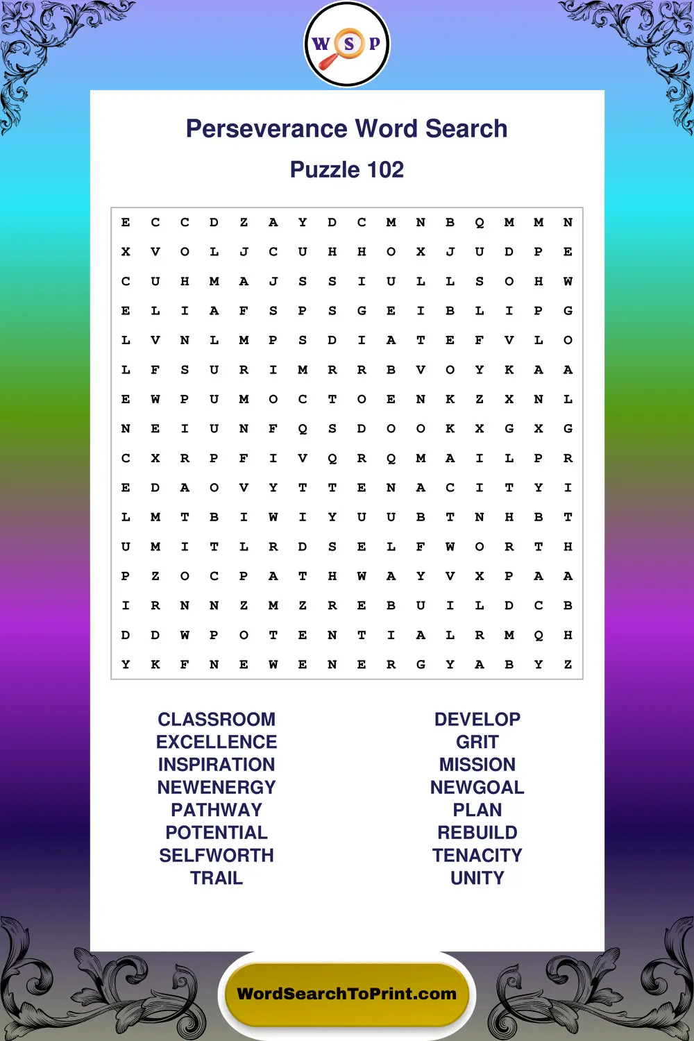 Perseverance Word Search Puzzle 102