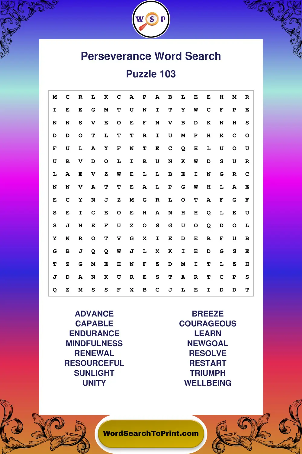 Perseverance Word Search Puzzle 103