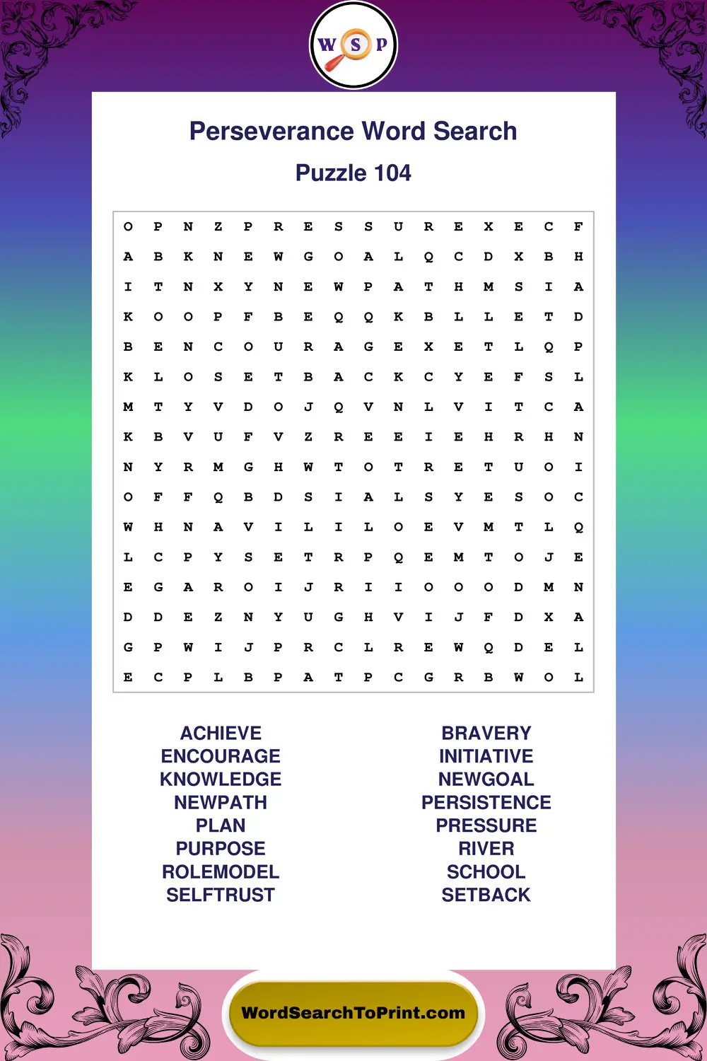 Perseverance Word Search Puzzle 104