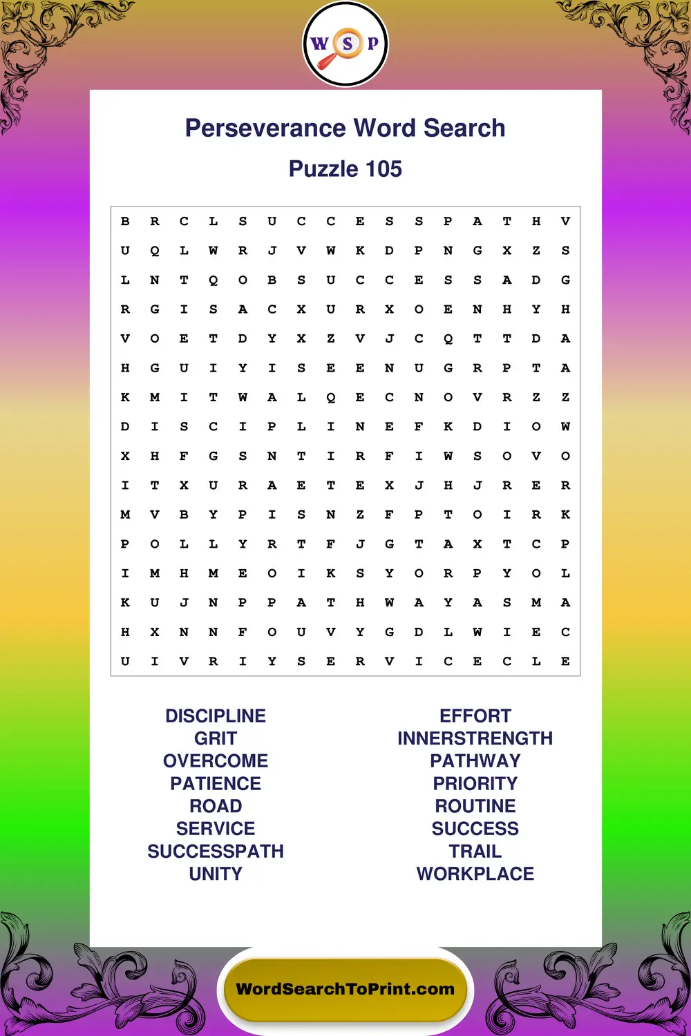 Perseverance Word Search Puzzle 105