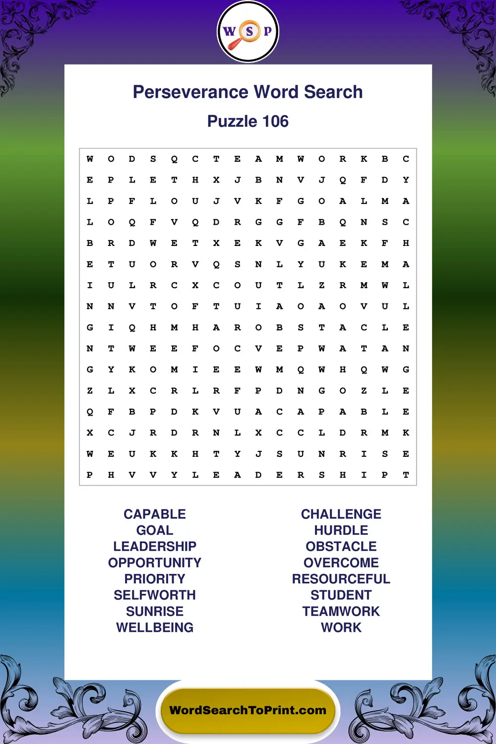Perseverance Word Search Puzzle 106