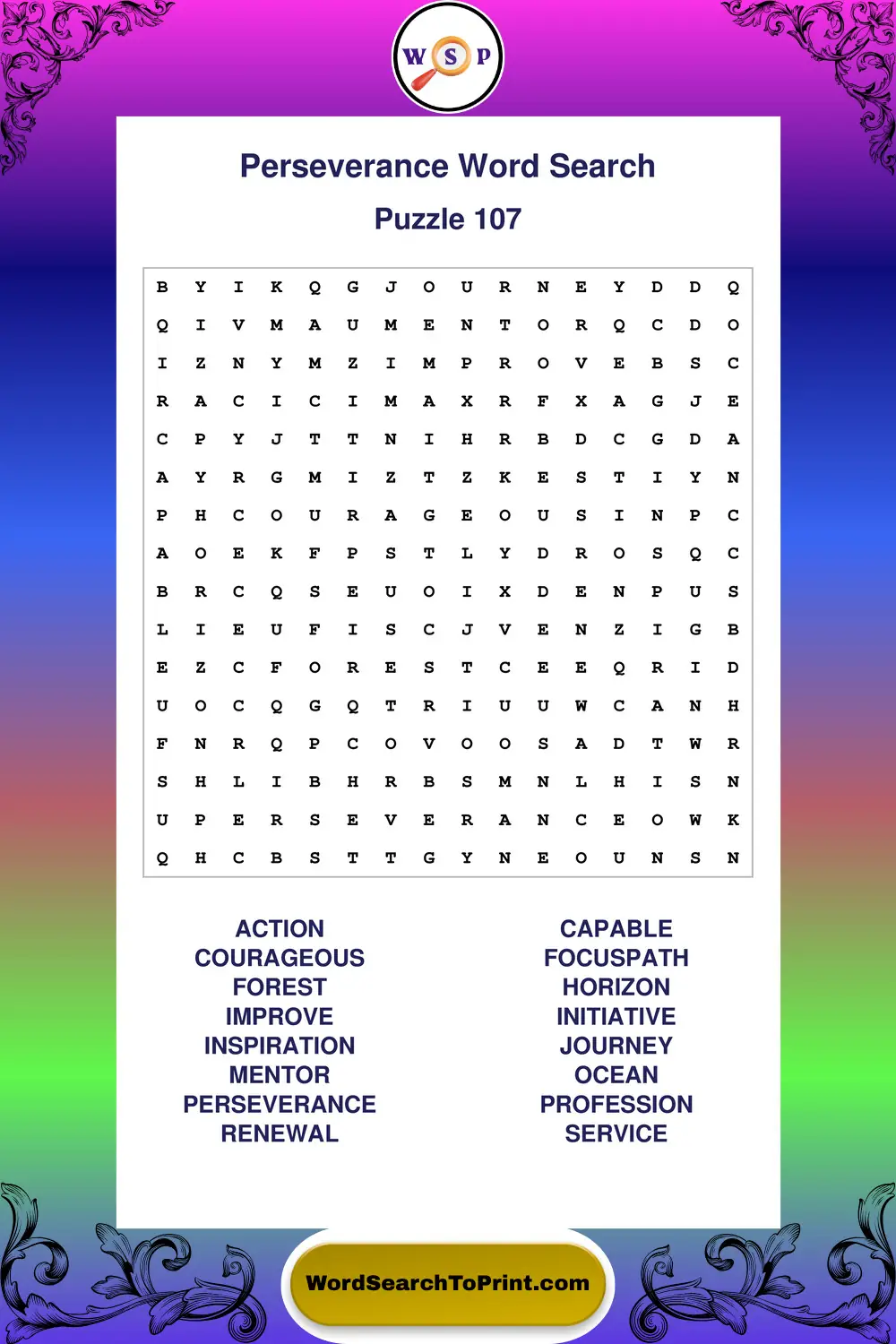Perseverance Word Search Puzzle 107