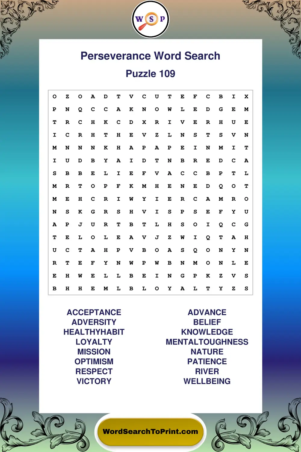 Perseverance Word Search Puzzle 109