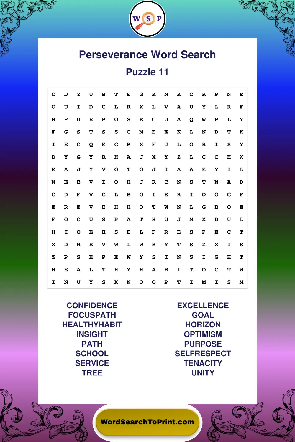 Perseverance Word Search Puzzle 11