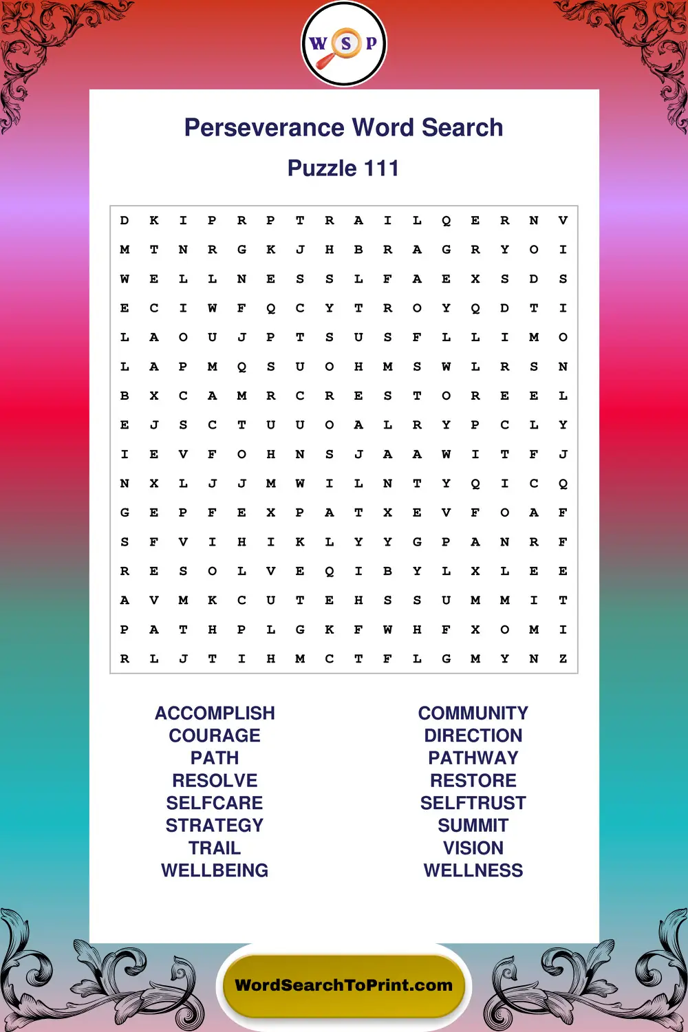 Perseverance Word Search Puzzle 111