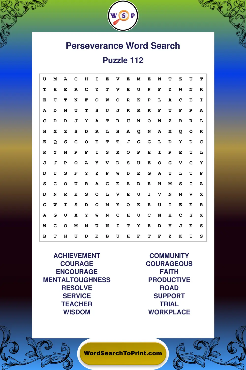 Perseverance Word Search Puzzle 112
