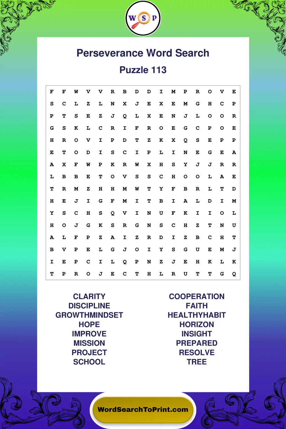 Perseverance Word Search Puzzle 113