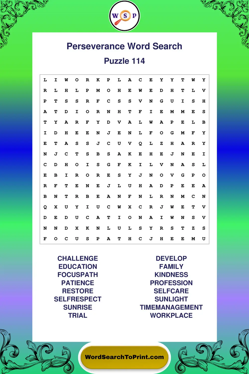 Perseverance Word Search Puzzle 114