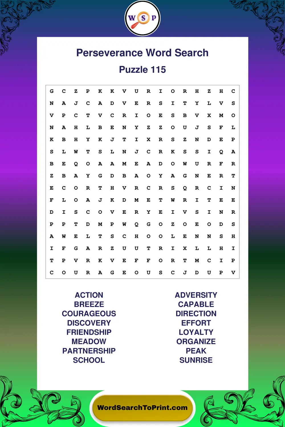 Perseverance Word Search Puzzle 115