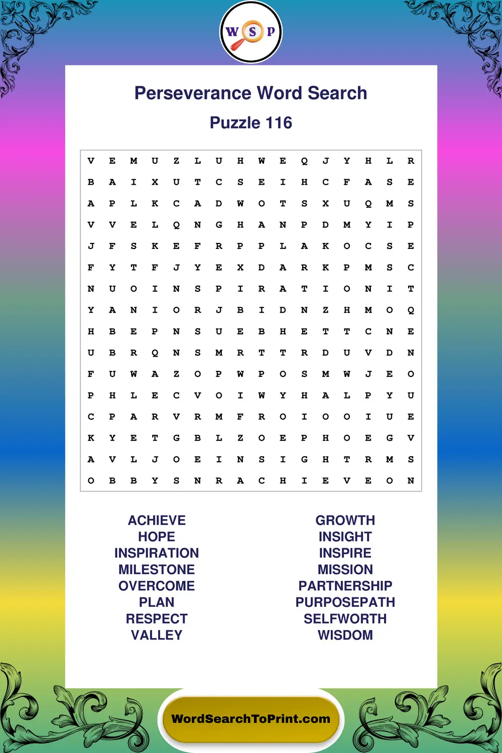 Perseverance Word Search Puzzle 116