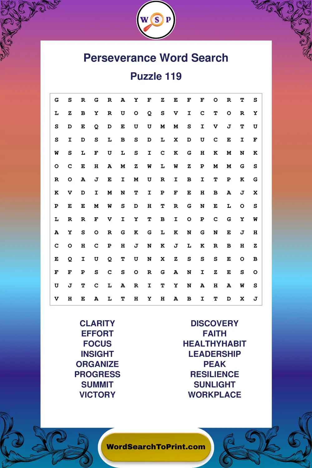 Perseverance Word Search Puzzle 119