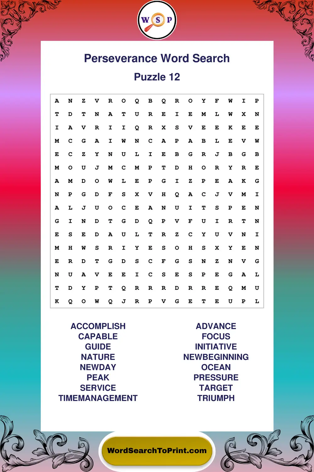 Perseverance Word Search Puzzle 12