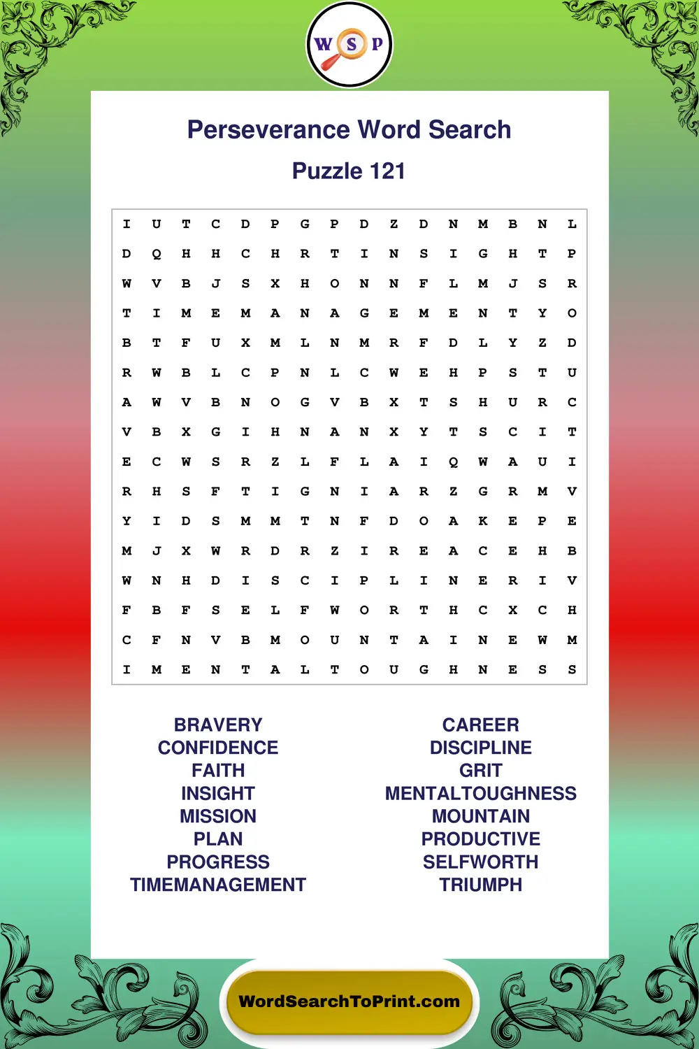 Perseverance Word Search Puzzle 121