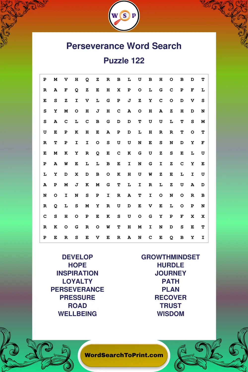 Perseverance Word Search Puzzle 122