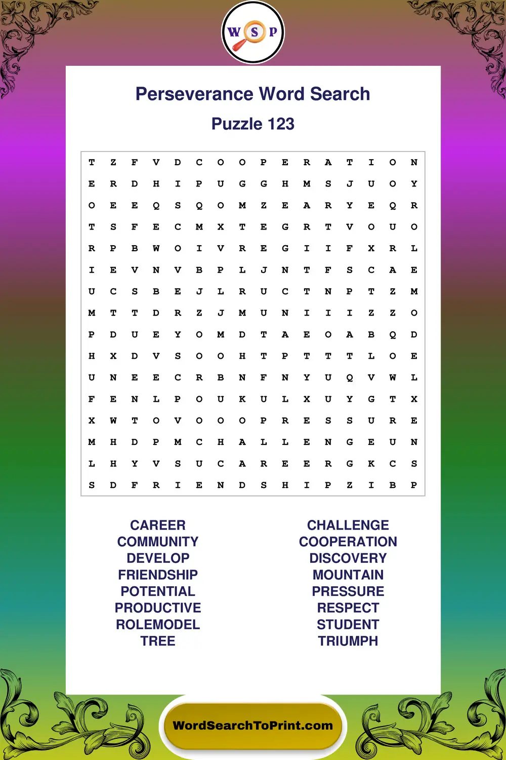 Perseverance Word Search Puzzle 123